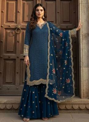 blue embroidered sharara suit  4