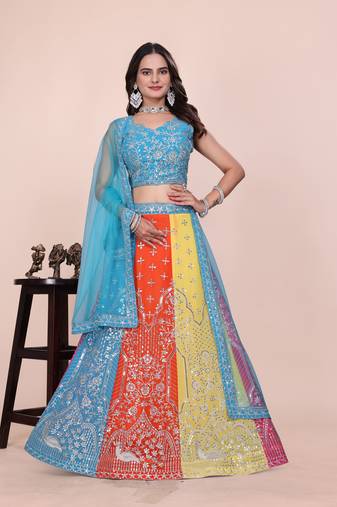 Eilara Women's Multicolor panelled festive lehenga