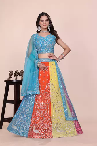 Eilara Women's Multicolor panelled festive lehenga