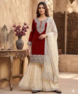  red embroidered sharara suit  1