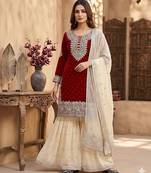  red embroidered sharara suit 