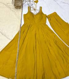 Yellow silk-finish anarkali ensemble