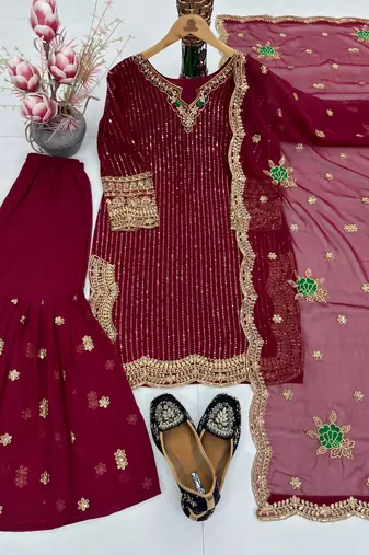 wine sharara suit 