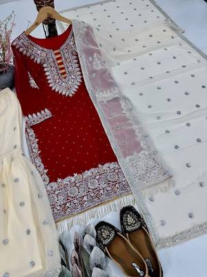  red embroidered sharara suit  2