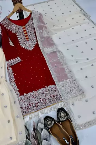  red embroidered sharara suit 