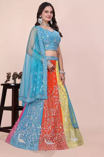 Eilara Women's Multicolor panelled festive lehenga