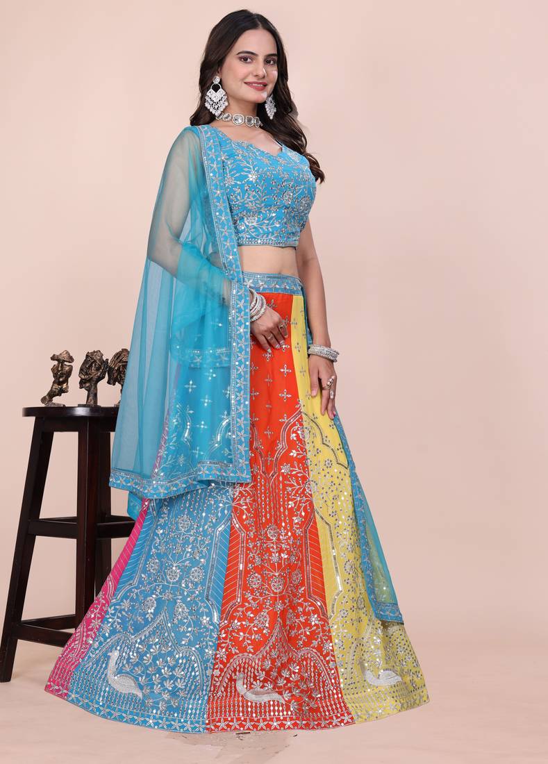 Eilara Women's Multicolor panelled festive lehenga