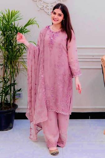 pink embroidered salwar kameez set