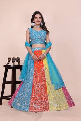 Eilara Women's Multicolor panelled festive lehenga 3