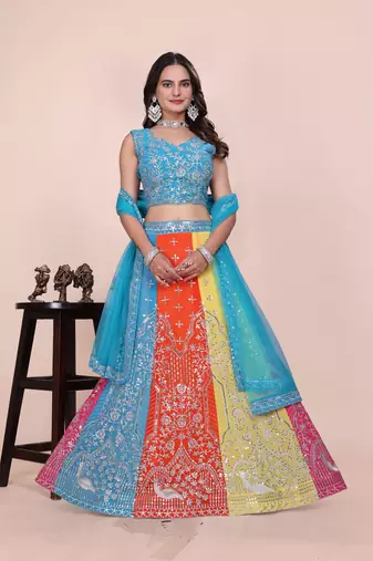 Eilara Women's Multicolor panelled festive lehenga