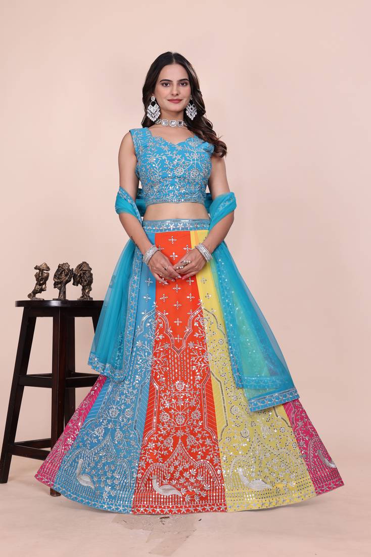 Eilara Women's Multicolor panelled festive lehenga