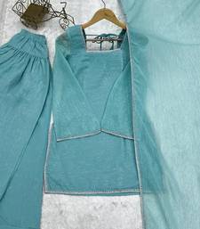 Sky blue shimmer patiala salwar suit with square neck