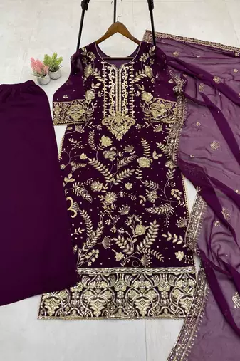 plum purple heavy embroidered pakistani suit
