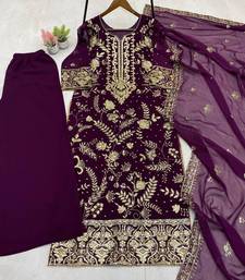 Plum purple heavy embroidered organza pakistani suit