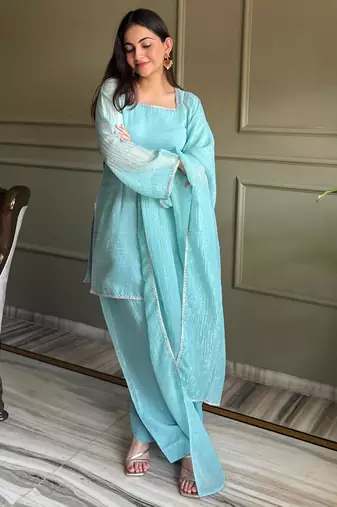 sky blue shimmer patiala salwar suit
