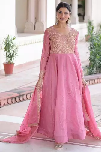pink silk palazzo suit 