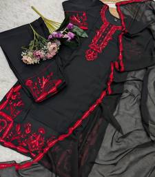 Designer black sharara set with intricate silver sequin embroidery