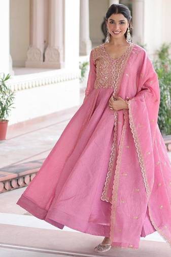 pink silk palazzo suit 