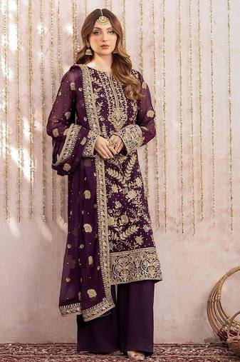 plum purple heavy embroidered pakistani suit