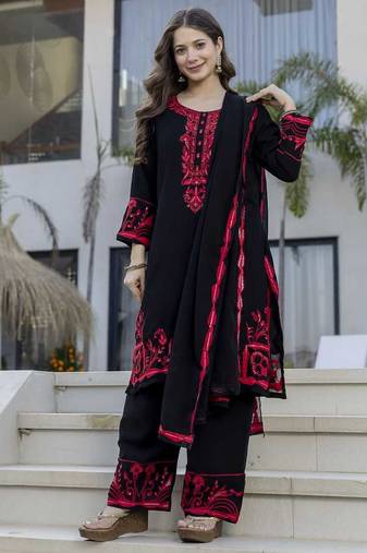 designer black sharara embroidered set