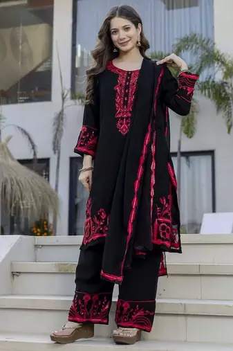 designer black sharara embroidered set