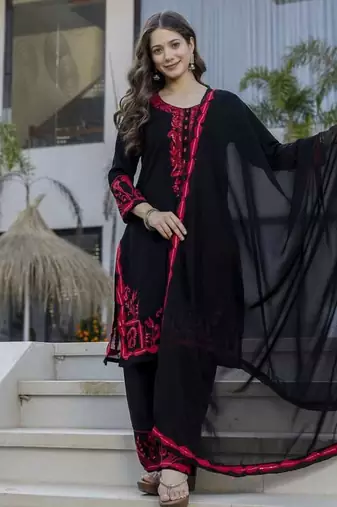 designer black sharara embroidered set