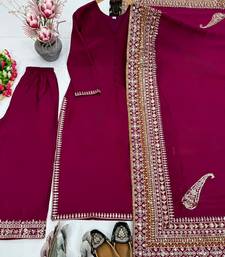 deep plum purple crepe straight-cut suit 