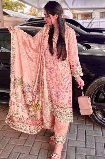 soft peach floral print kurta set 