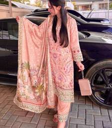 soft peach floral print kurta set 