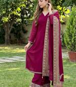 deep plum purple crepe straight-cut suit 