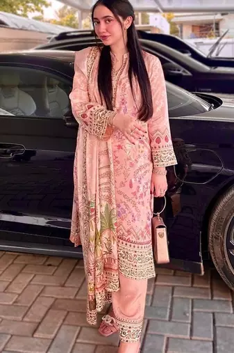 soft peach floral print kurta set 
