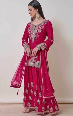 luxurious magenta silk gharara set 3