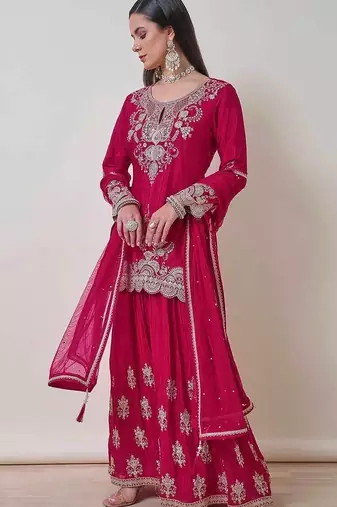 luxurious magenta silk gharara set