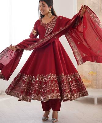 deep plum purple crepe anarkali set  1