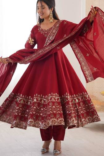 deep plum purple crepe anarkali set 