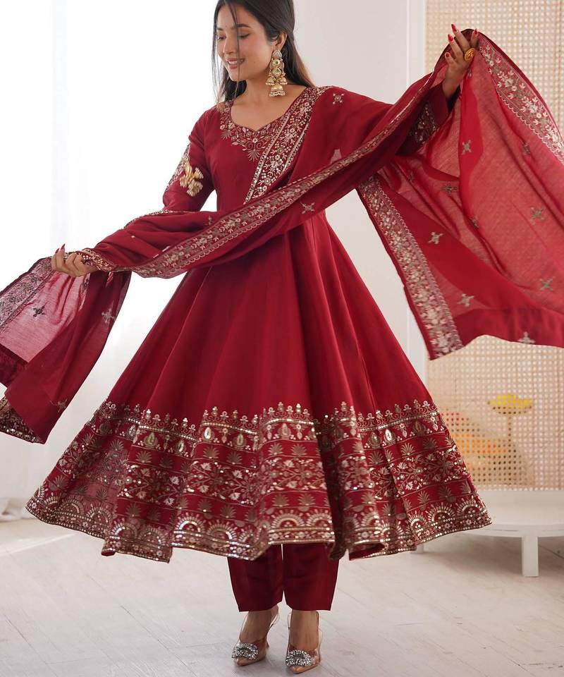 deep plum purple crepe anarkali set 