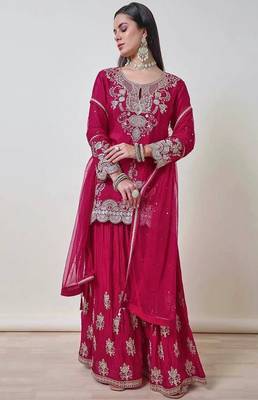 luxurious magenta silk gharara set 1