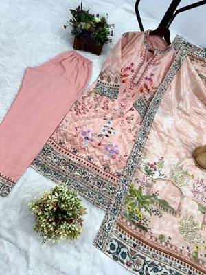 soft peach floral print kurta set  4
