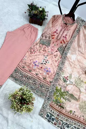 soft peach floral print kurta set 