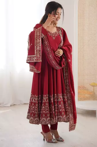 deep plum purple crepe anarkali set 
