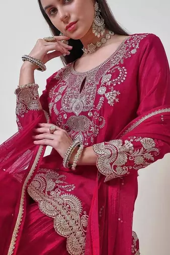 luxurious magenta silk gharara set