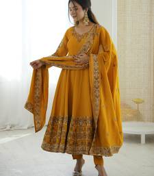 soft peach floral print anarkali set 