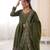 Olive green silk kurta set with intricate gold zari hand-embroidery