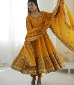soft peach floral print anarkali set 
