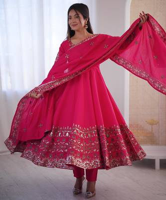 hot pink flared anarkali suit 2