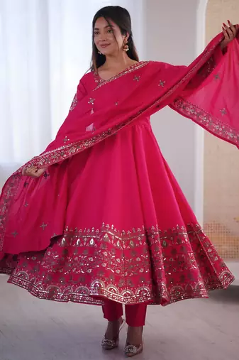 hot pink flared anarkali suit