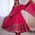 Hot pink flared anarkali suit with silver mirror work border