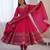 Hot pink flared anarkali suit with silver mirror work border