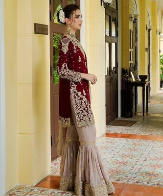 deep maroon velvet sharara set 2