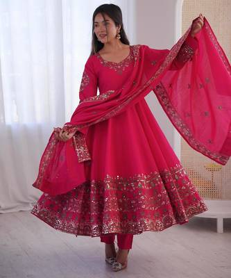 hot pink flared anarkali suit 3